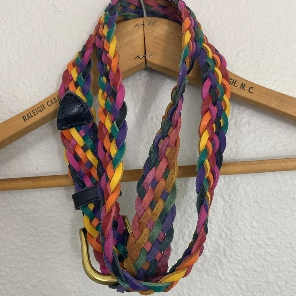 Rainbow Leather Braided Belt with Black and Brass tone details size XL